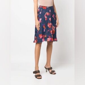Dorothee Schumacher Silk Floral Skirt in Navy, size 4 / Large